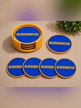 Blockbuster 3D Printed Coaster Set with Holder 4 Coasters Retro Movie Night